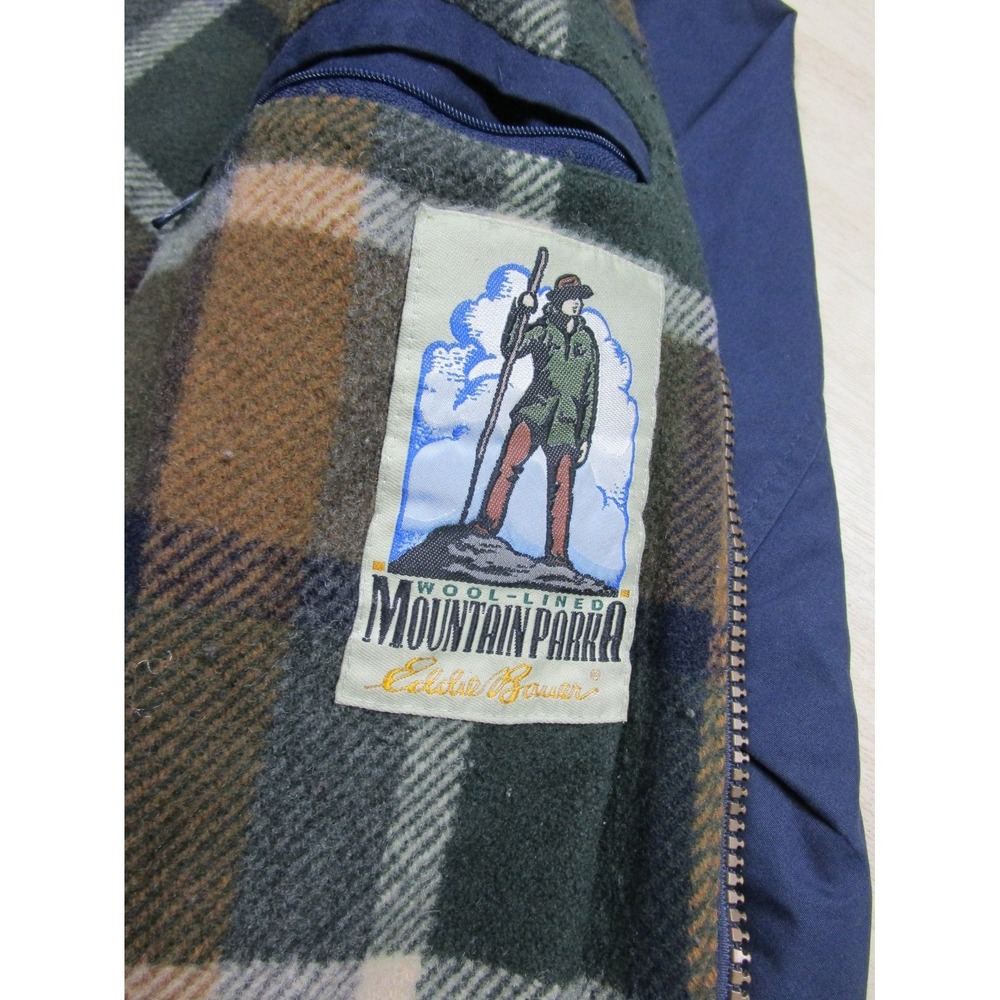 VINTAGE Eddie Bauer Wool Lined Mountain Parka Jacket Mens XL Tall Blue Hooded - Picture 8 of 15